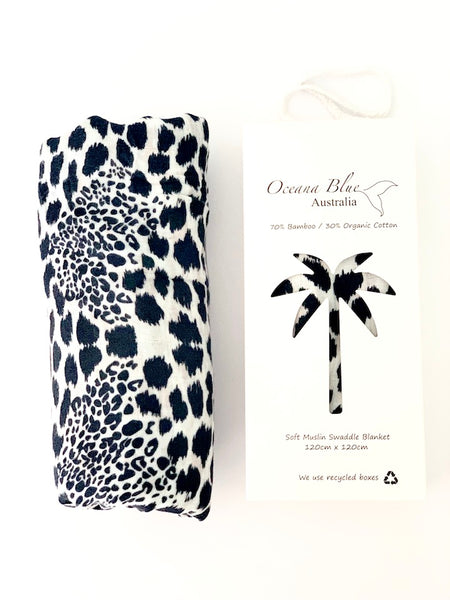 leopard baby swaddle, leopard baby blanket, leopard baby sheet, leopard baby muslin, soft leopard baby swaddle, baby shower gift ideas, baby shower gifts, baby gift, unisex baby swaddle