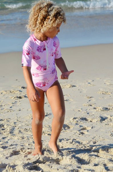 beachwear for children, uv protection swimwear, zip up swimwear, cute swimwear, pretty swimwear, floral swimsuit