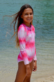 pink tie dye swimwear, bright swimwear, neon pink swimwear
