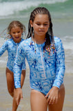 matching swimwear, swimwear for girls, tween swimwear, swimsuits, blue swimsuits