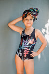 tropical swimsuit, black swimwear, girls swimsuit, reversible swimsuit, printed swimsuit, girls swimwear, swimsuit for girls, stylish swimwear, luxury swimwear